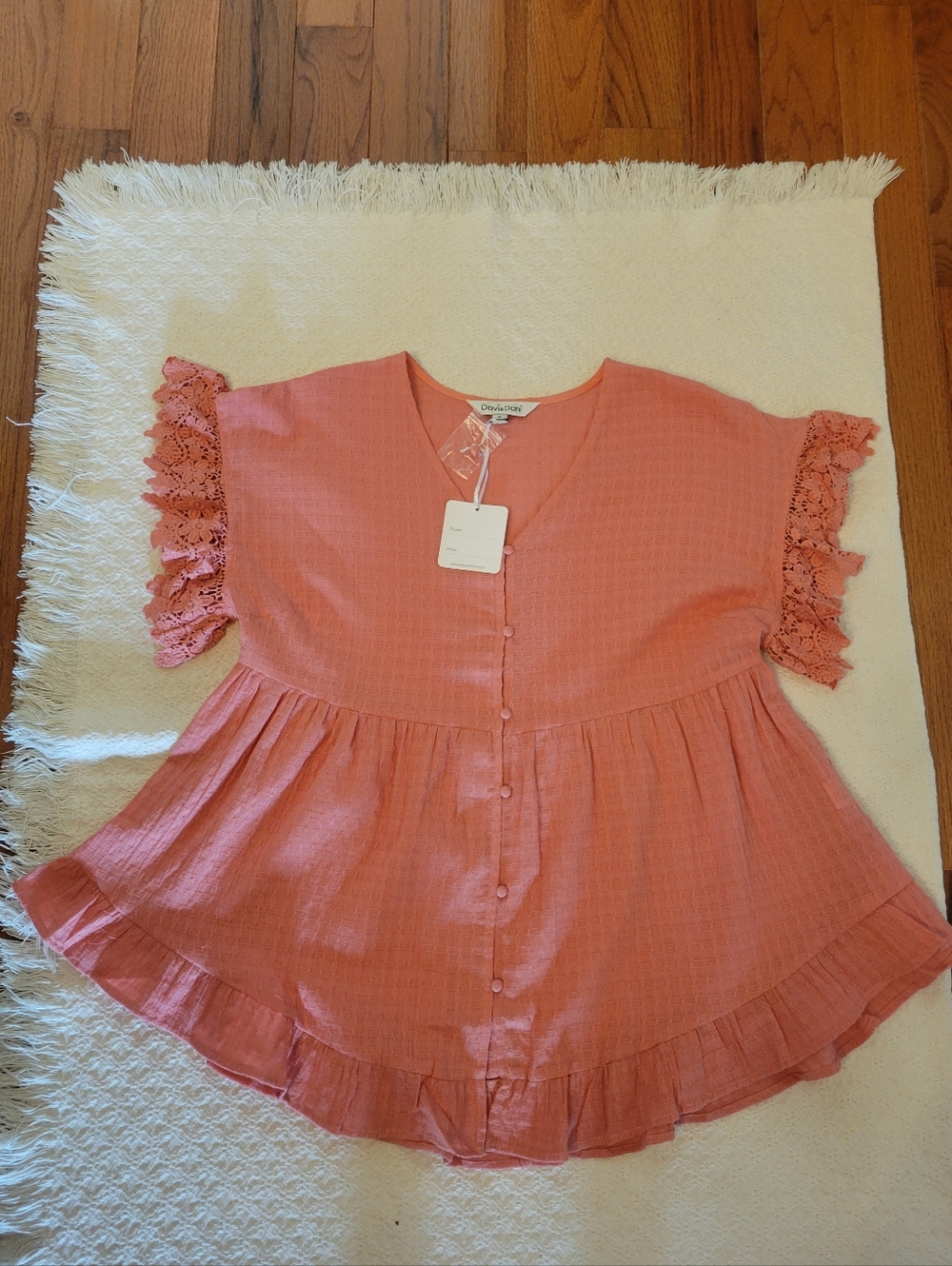 DAVI & DANI Textured Orange Button-Front Top